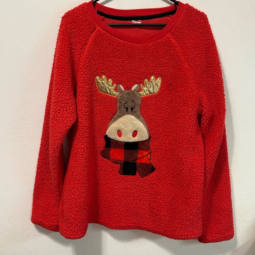 Holiday Time Red‎ Sweatshirt with Moose Design Women’s Size XL Holiday Party